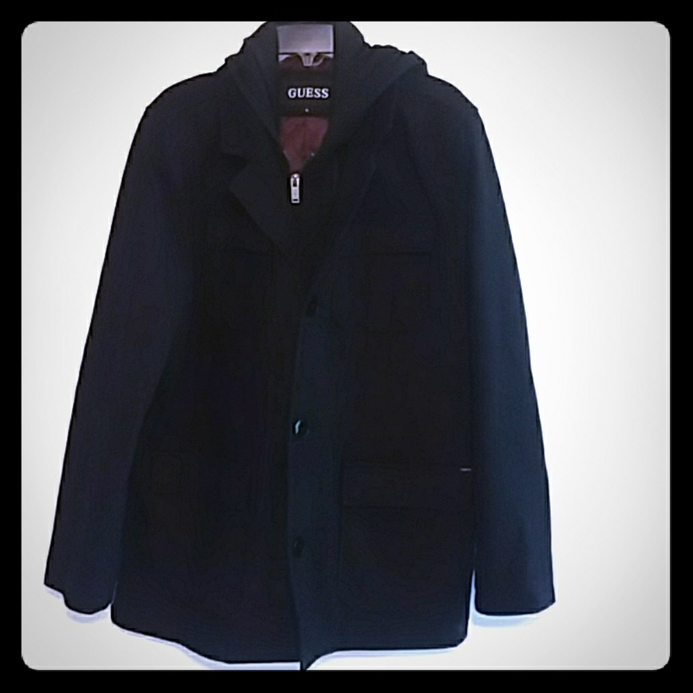 Guess men's pea coat with hood